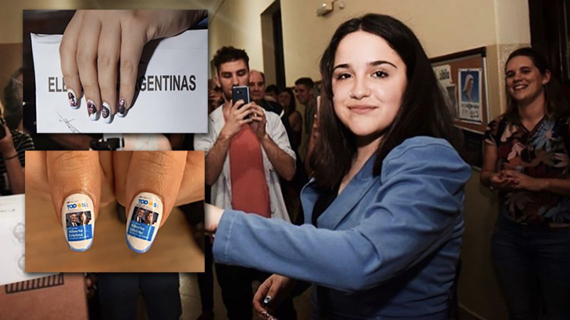 La joven candidata esculpió sus uñas con la boleta k y fotos de CFK y Kicillof. | Foto:cedoc
