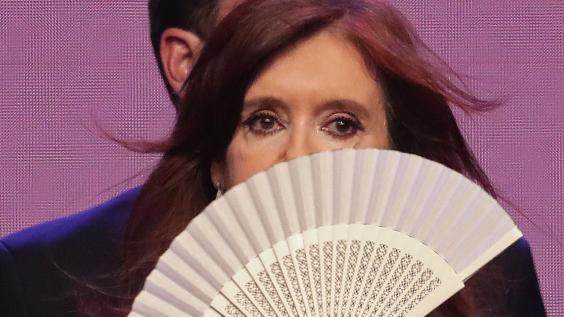 Cristina Fernández de Kirchner, pictured onstage during the Frente de Todos election night rally.