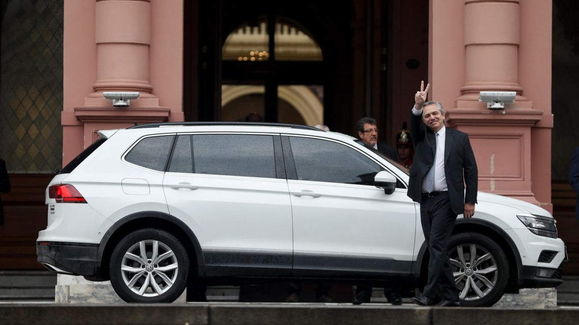 President-elect Alberto Fernandez arrives at the Casa Rosada presidential house for a meeting with President Mauricio Macri in Buenos Aires on October 28, 2019. 