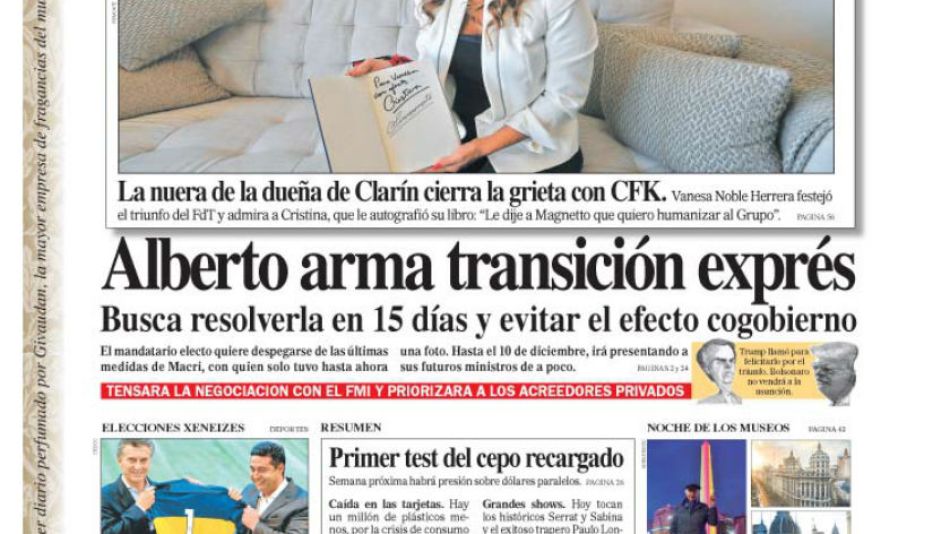 La tapa de este sábado del Diario Perfil.