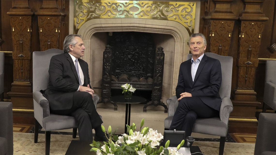 President-elect Alberto Fernandez meets with President Mauricio Macri at the Casa Rosada presidential house.