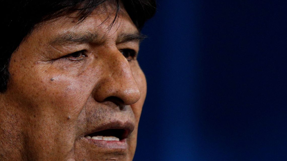 Bolivia's President Evo Morales looks on during a press conference in La Paz, Sunday, November 10, 2019.