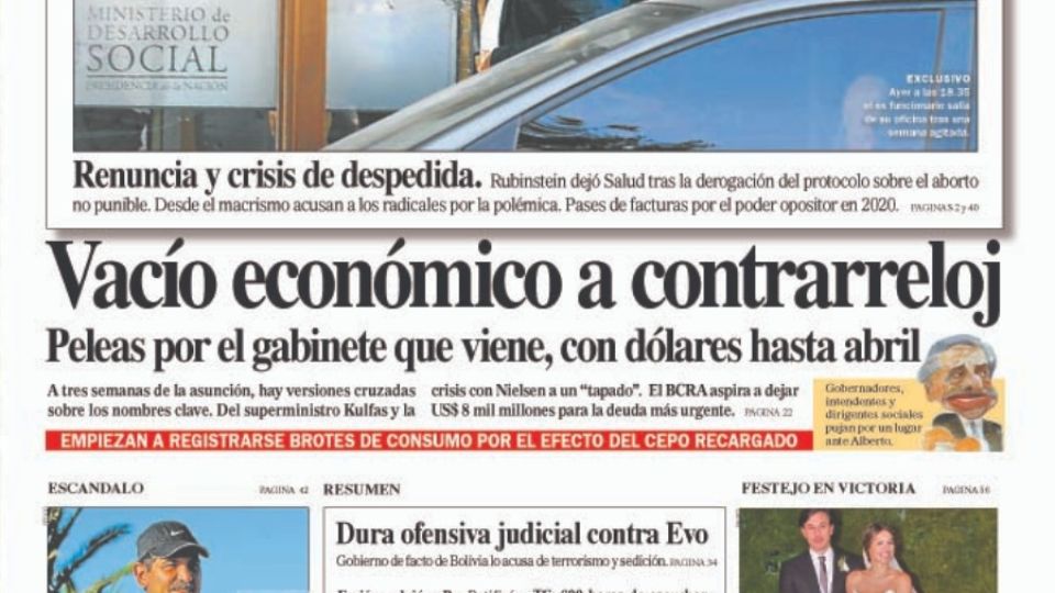 La tapa de diario PERFIL del sábado 23 de noviembre de 2019.
