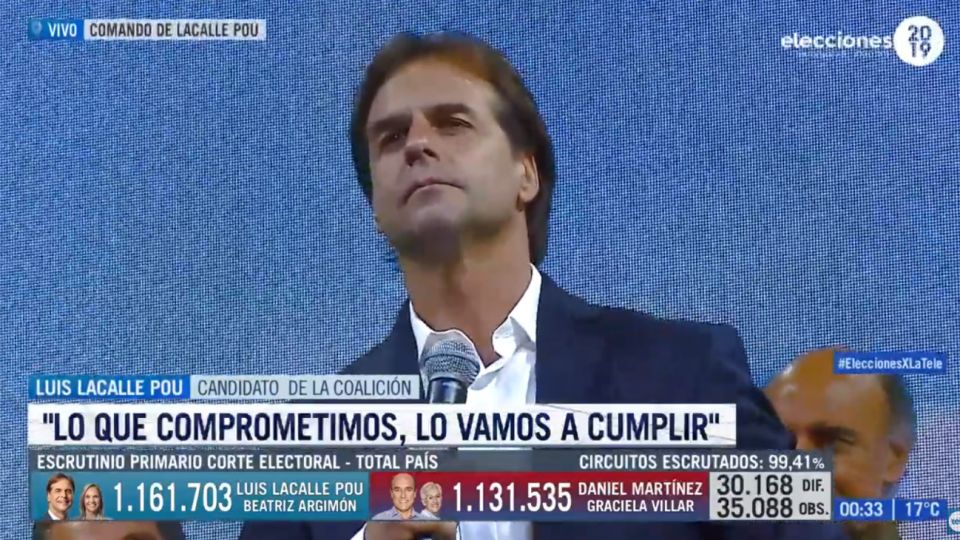 Luis Lacalle Pou frente a los militantes del Partido Nacional.