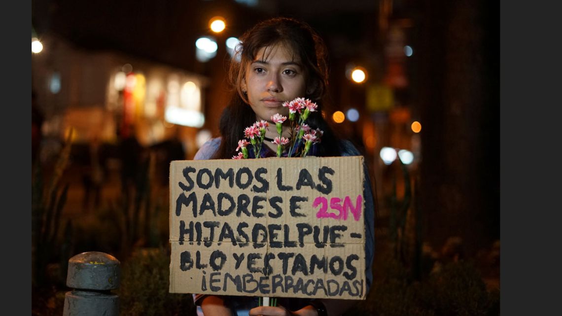 Ana Maria Moya takes part in a march for International Day for the Elimination of Violence against Women, in Bogota.