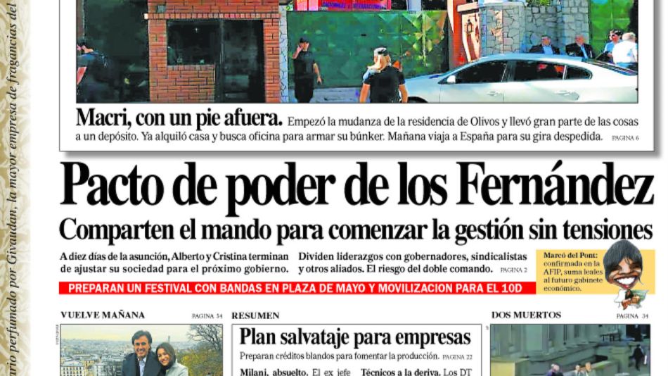 La tapa del Diario Perfil del sábado 30 de noviembre de 2019.