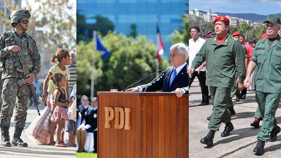 De punta a punta. En Brasil, las Fuerzas Armadas están entre las instituciones más prestigiosas de la sociedad. Intervienen desde la década pasada, aún en los gobiernos de Lula y Dilma. Hugo Chávez hizo crecer el poderío militar. En la crisis, Sebastián Piñera apeló al ejército para intentar evitar los desbordes.