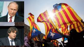 topos en cataluña. Banderas separatistas en una protesta. Vladimir Putin, acusado por el espionaje en suelo español. El ex presidente de la Generalitat catalana, Puigdemont.