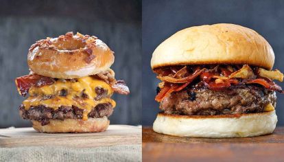 Lowell’s. Con pan de donut. / Dolas. Doble carne, con tocino y cheddar.