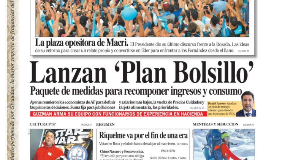 La tapa del DIARIO PERFIL de este domingo 8 de diciembre de 2019.