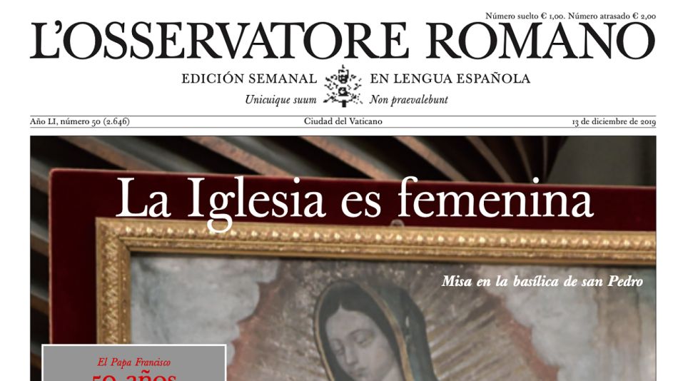 Portada del Osservatora Romano de esta semana.