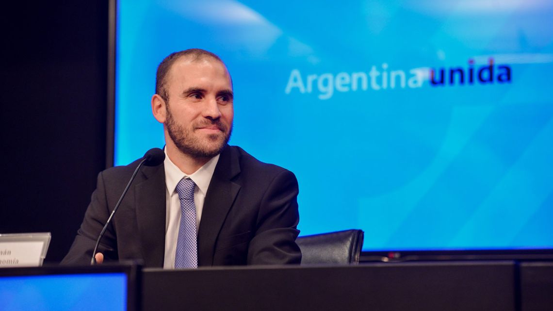 Handout picture released by Argentina's Economy Ministry of Martín Guzmán during a press conference, in Buenos Aires on December 17, 2019.