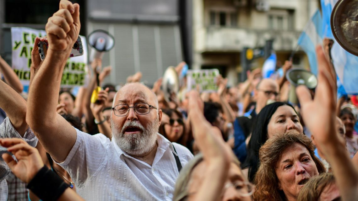 Opponents of President Alberto Fernández’s government protest outside Congress on Wednesday.