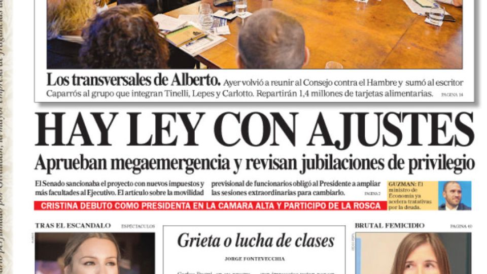 La portada del Diario Perfil de este sábado 21 de diciembre.