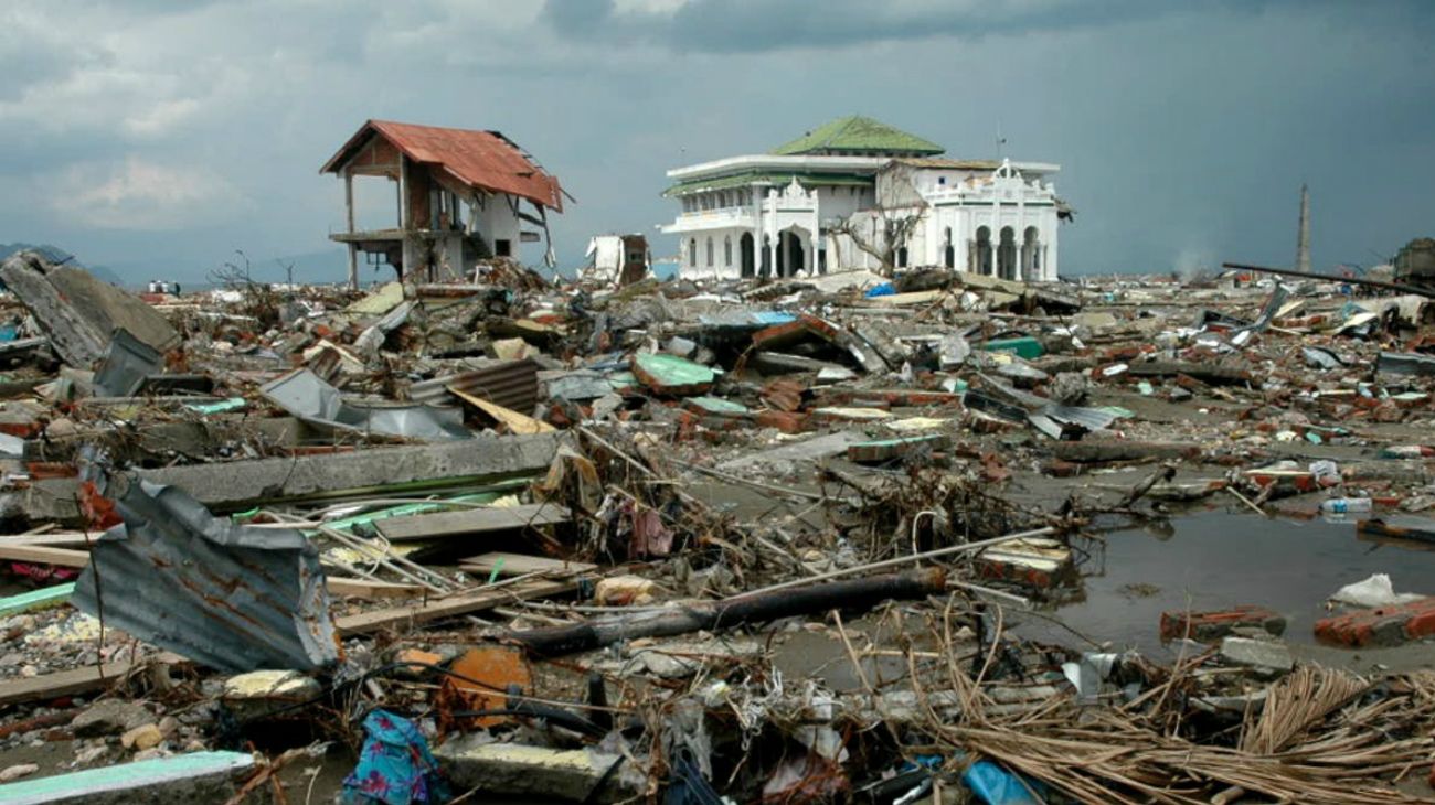 El 26 de diciembre de 2004, un violento sismo de 9,3 grados agitó el fondo marino en la isla de Sumatra y desencadenó un tsunami de más de 30 metros de alto.   El tsunami dejó más de 220.000 víctimas en los países de la zona, en pleno océano Índico, incluyendo Tailandia, Sri Lanka e India. El impacto se llegó a sentir en África. 