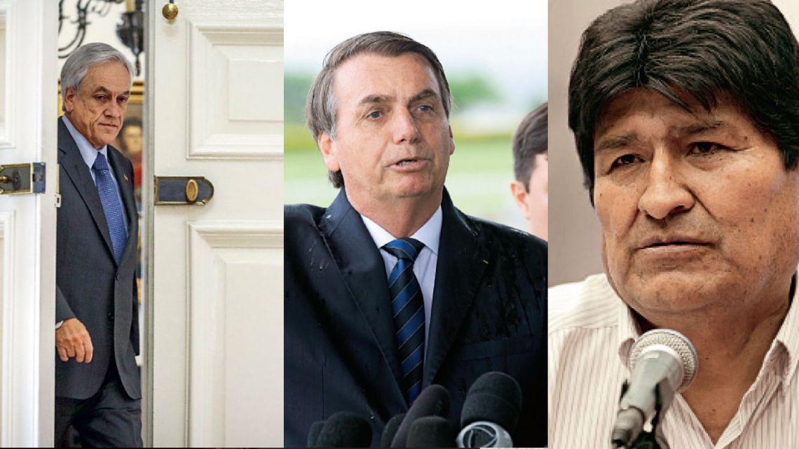 Sebastián Piñera, Jair Bolsonaro y Evo Morales | Foto:DPA
