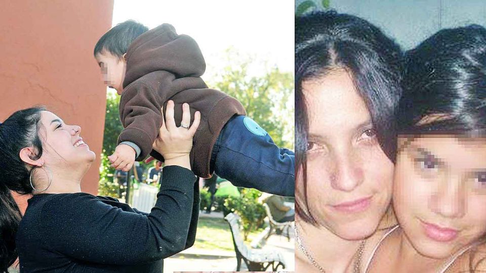 Florencia. En su rol de madre con su hijo Máximo, nacido el mismo día que la Justicia condenó al asesino de su mamá Erica (der).
