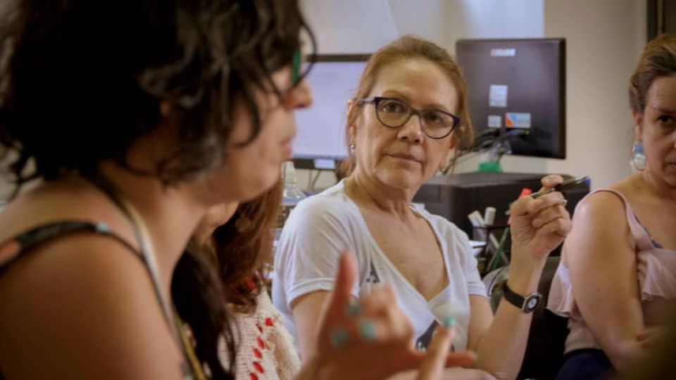 Sandra Russo en su primer día de trabajo