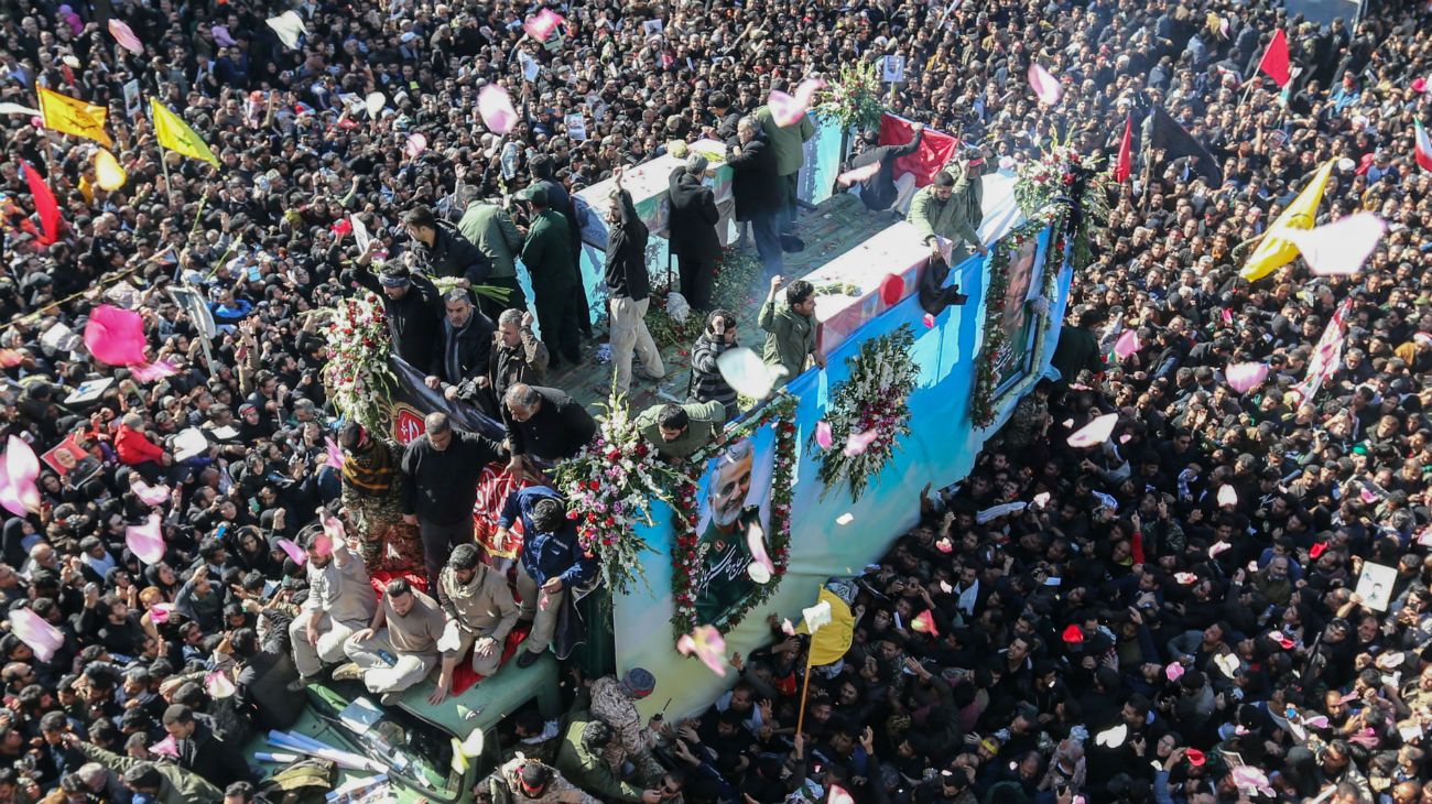 La etapa final de las procesiones fúnebres por el general asesinado Qasem Soleimani, fue en su ciudad natal Kerman.