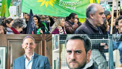 Europa. Los Verdes funcionan como límite a los populismos de derecha en países industrializados (arriba). Funcionarios. Sergio Bergman y Juan Cabandié, ministros de Ambiente de las últimas gestiones (abajo).