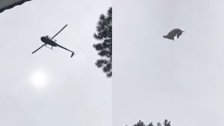 El momento en el que arrojan el chancho del helicóptero.