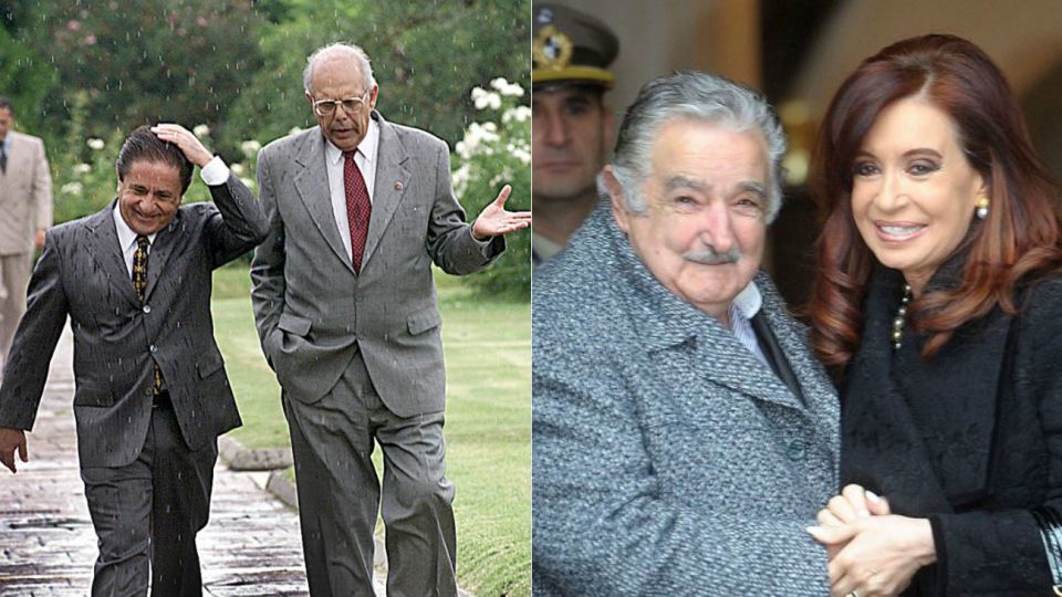 Jorge Batlle con Eduardo Duhalde; Pepe Mujica con Cristina Kirchner