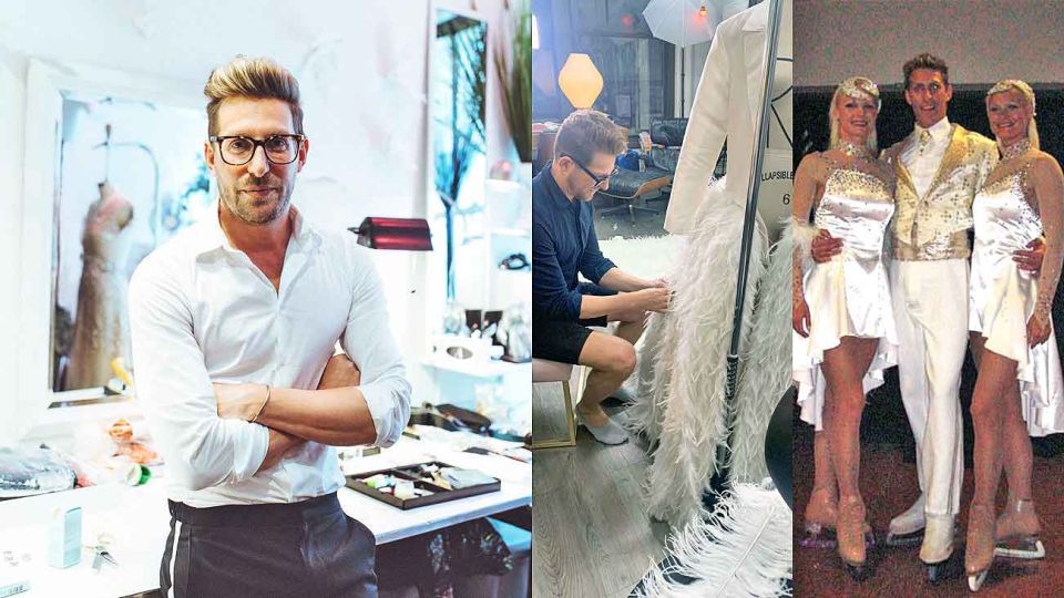 Atelier. Alex en su lugar de trabajo, en Nueva York. Allí diseñó el vestido que Billy Porter usó en la reciente entrega de los Golden Globe, y que le demandó tres meses. Antes de dedicarse a la moda, fue patinador más de una década en compañías europeas y hasta en Holiday on Ice.
