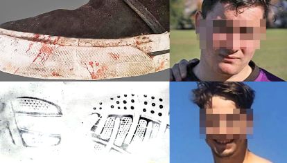 Prueba. La huella analizada de la zapatilla secuestrada (izq.) que habrían usado o Ciro Pertossi o Máximo Thomsen, principales implicados (der) en matar a Fernando Báez Sosa.