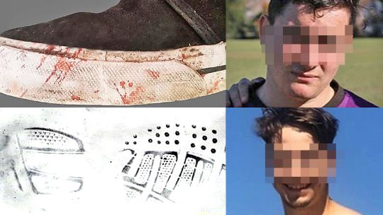 Prueba. La huella analizada de la zapatilla secuestrada (izq.) que habrían usado o Ciro Pertossi o Máximo Thomsen, principales implicados (der) en matar a Fernando Báez Sosa.