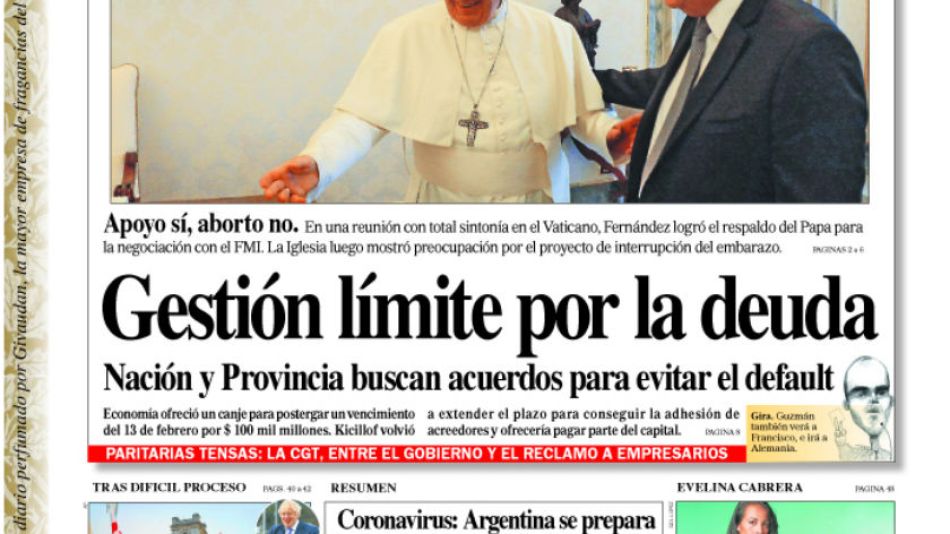 La tapa de diario PERFIL de este sábado 1º de febrero de 2020.