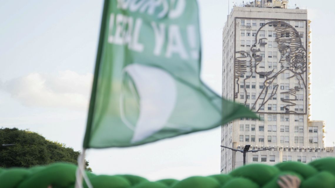 Protesters in Buenos Aires wearing a green ‘panuelo’ to make gender issues visible and demand equal rights, as well as supporting legal, safe and free abortion
