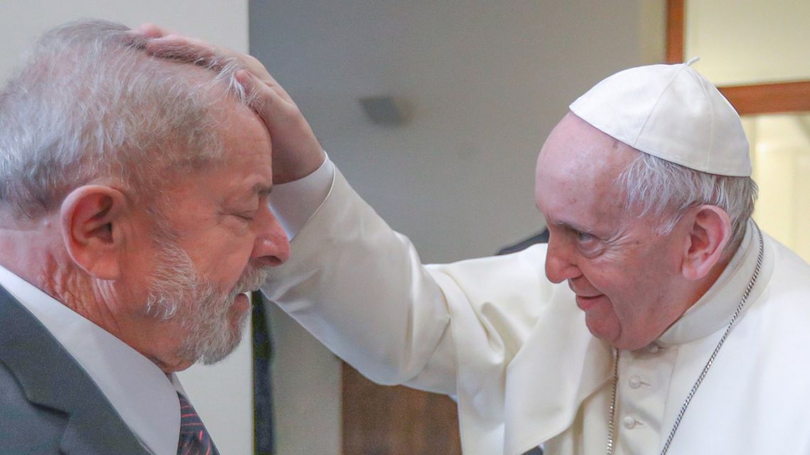 Former Brazil president Luiz Inácio Lula da Silva meets Pope Francis at the Vatican.
