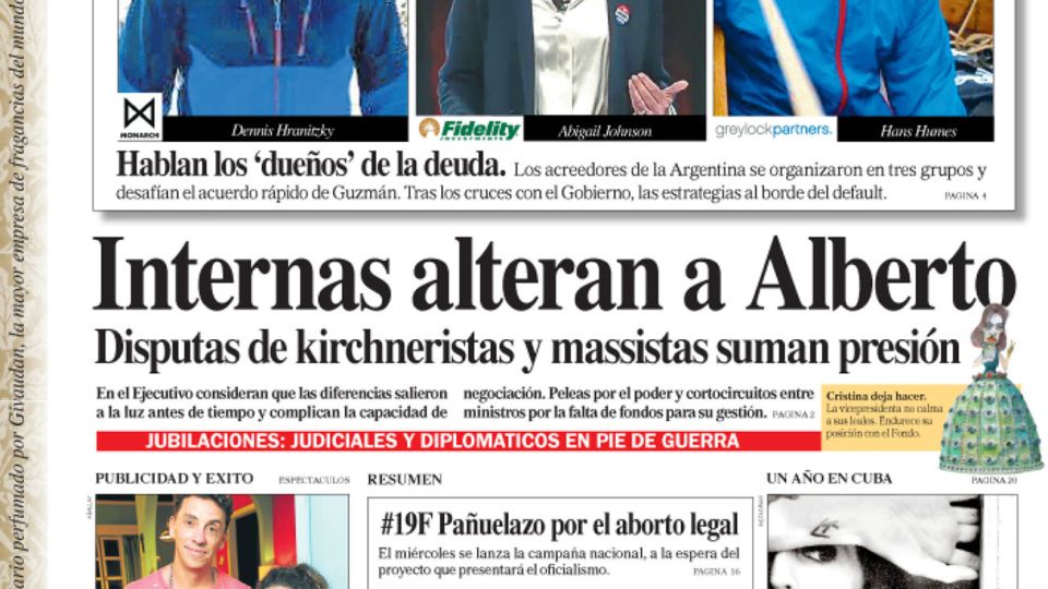 La tapa del Diario PERFIL del domingo 16 de febrero de 2020.