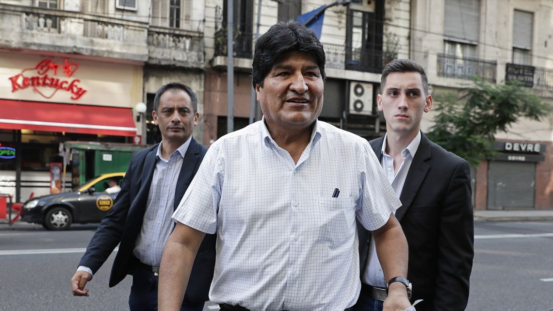In this file photo taken on January 19, Bolivian ex-president Evo Morales, exiled in Argentina, arrives at the meeting of leaders and representatives of his Movimiento al Socialismo - Movement for Socialism - (MAS) party to chose their presidential candidate for the Bolivian general election, in Buenos Aires. 