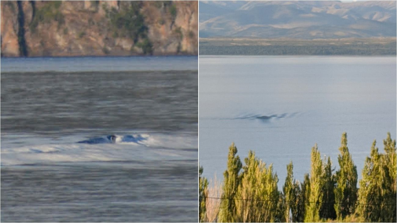 Izquierda. La foto tomada por Reinhold con su celular. Derecha. La imagen captada por Laurencio desde la ventana de su casa, frente al lago Nahuel Huapi.