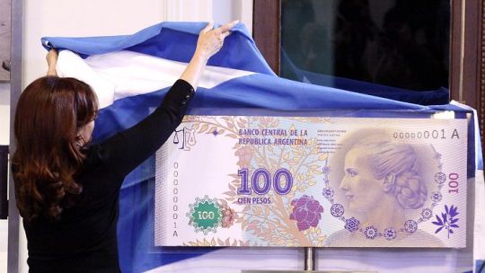 Billete con imagen de Eva Perón