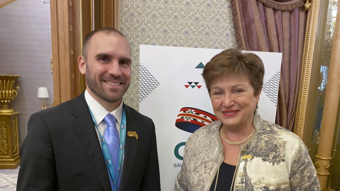 Economy Minister Martin Guzman posed with the Managing Director of the International Monetary Fund (IMF), Kristalina Georgieva within the framework of the G-20 finance ministers' meeting on February 22, 2020.