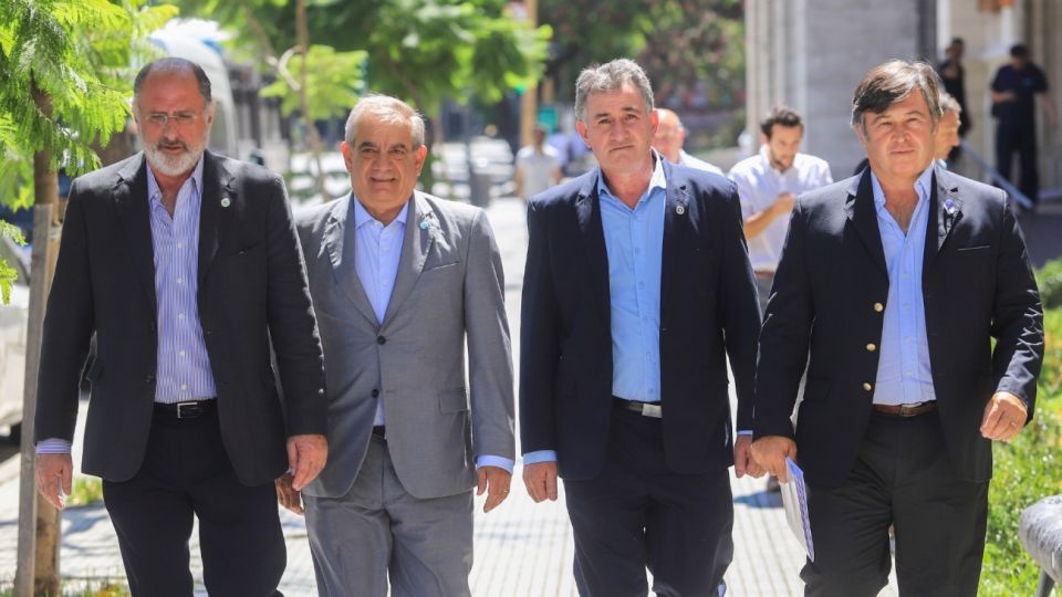 Los dirigentes de la Mesa de Enlace: Jorge Chemes, Carlos Iannizzotto, Carlos Achetoni y Daniel Pelegrina.