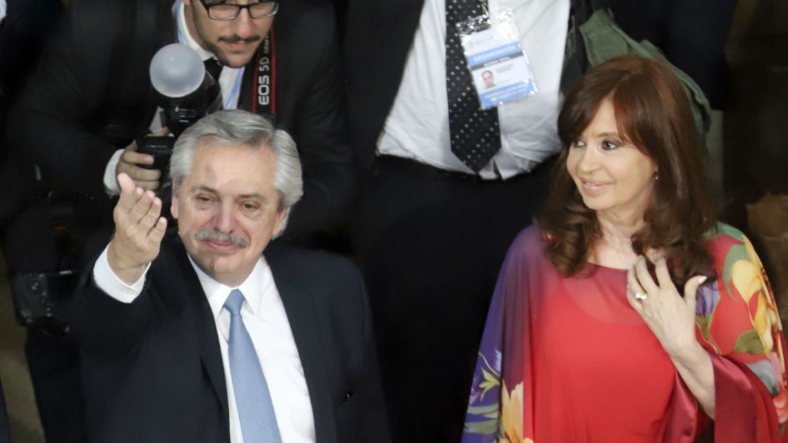 The President of the Republic of Argentina, Alberto Fernández, greets after inaugurating in the Congress of the Nation the 138th Period of Ordinary Sessions on March 1.