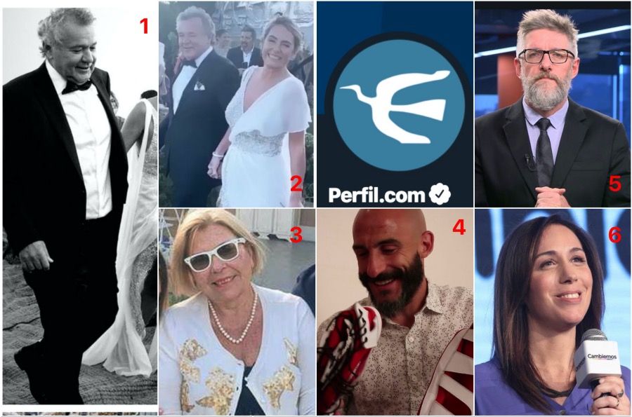 1. Juan "exxel" Navarro se casó en Punta del Este. 2.Elisa Carrió. 3. Javier Pinola. 4. Luis Novaresio. 5. María Eugenia Vidal.