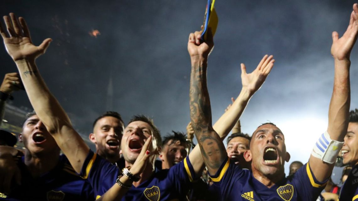 Boca Juniors celebrating their 2019-2020 championship in superliga