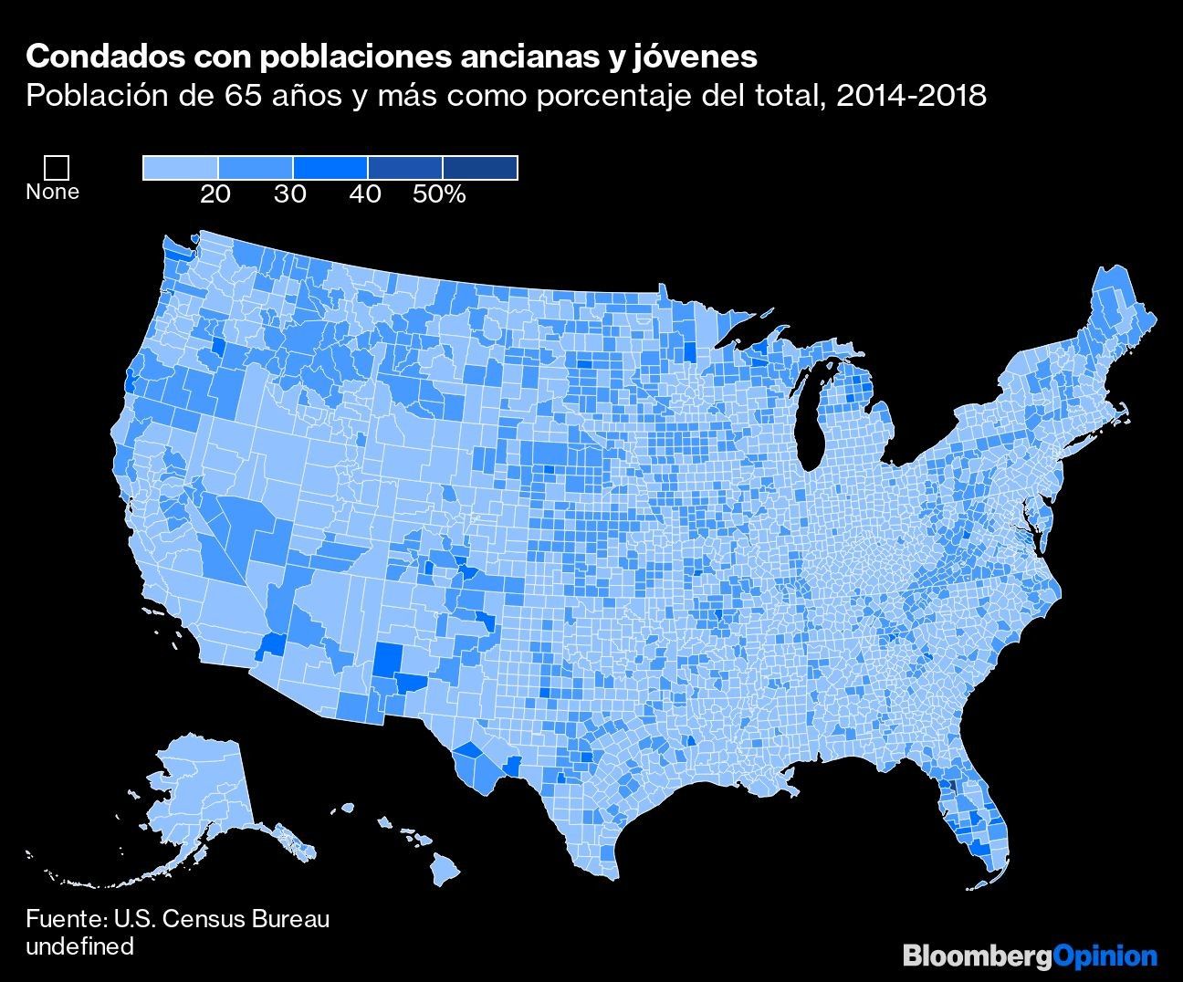 Condados con poblaciones ancianas y jóvenes