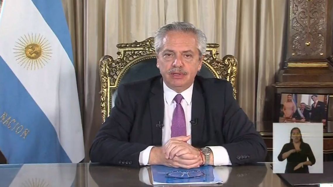 President Alberto Fernández delivers a Cadena Nacional to the nation.