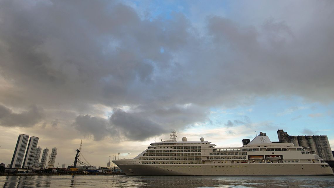 View of the Silver Shadow cruise ship, which is stranded in the port of Recife after a passenger was diagnosed with Coronavirus, in Recife, Brazil, on March 15, 2020. The Silver Shadow and its 609 passengers from 18 nationalities, was quarantined at the port on March 12, 2020, after a 78-year-old Canadian tested positive for Coronavirus.