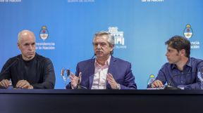 Alberto Fernández junto a Larreta y Kicillof, en Olivos
