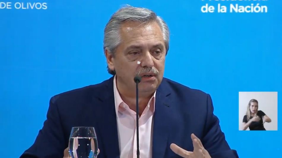 Alberto Fernández en conferencia en Olivos por el coronavirus