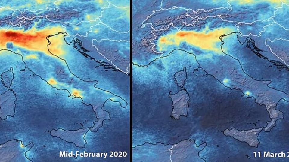 Las emisiones de dióxido de nitrógeno: el rojo muestra la mayor concentración.