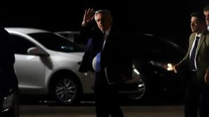 President Alberto Fernández leaves the Casa Rosada after a late-night meeting with opposition lawmakers.