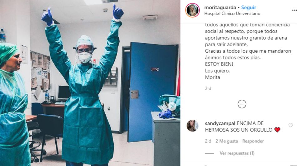 La doctora argentina Mora Guardamagna, en su guardia en una clínica española en días de coronavirus.