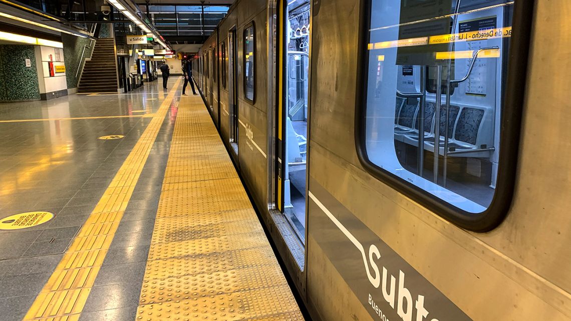 A man is seen at an empty Subte station in Buenos Aires, on March 20, 2020. 